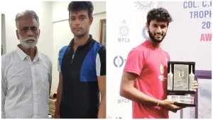 Collage highlighting Shivam Dube’s early life and cricket journey, including family support and his development as a young cricketer after returning to the game following a five-year break.