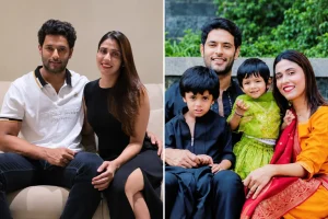 Shivam Dube pictured with his wife and children in family photographs, showing his life away from cricket and his close family bond.