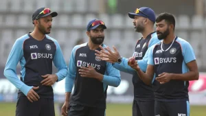 Axar Patel training with the Indian cricket team alongside teammates during a practice session.