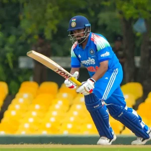 Prabhsimran Singh batting in India cricket kit, showcasing the wicketkeeper-batter’s compact build and aggressive batting style.