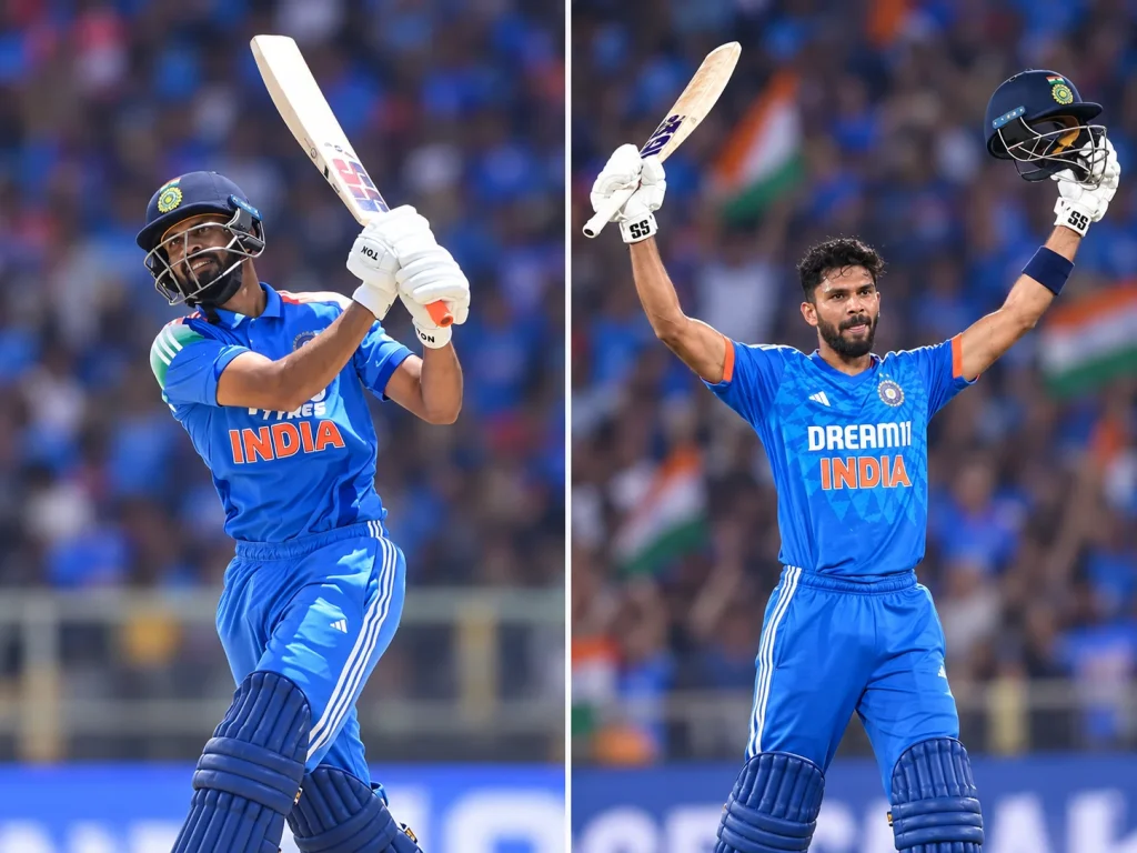 Ruturaj Gaikwad BCCI contract and India cricket career, featuring him batting and celebrating in the Indian team jersey.