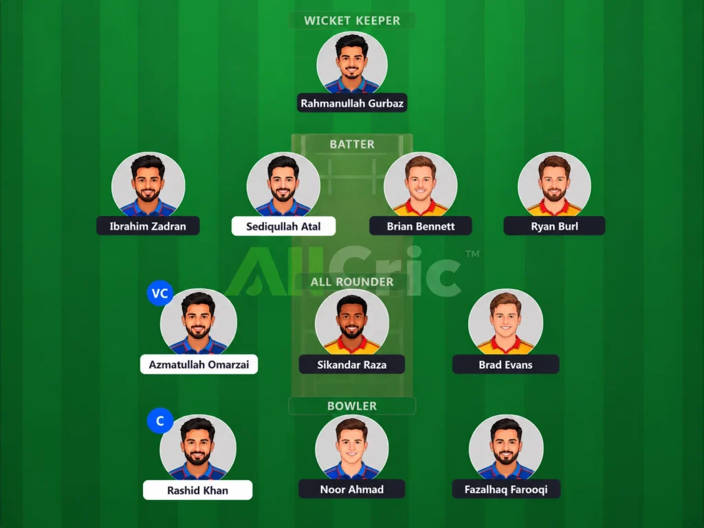 AFG vs ZIM 1st T20I Fantasy Team 1