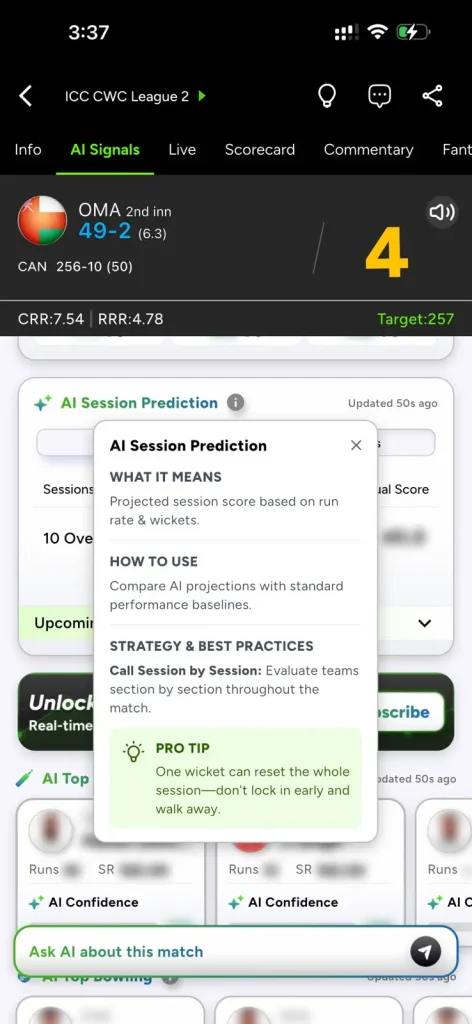 AllCric AI Signals Tab