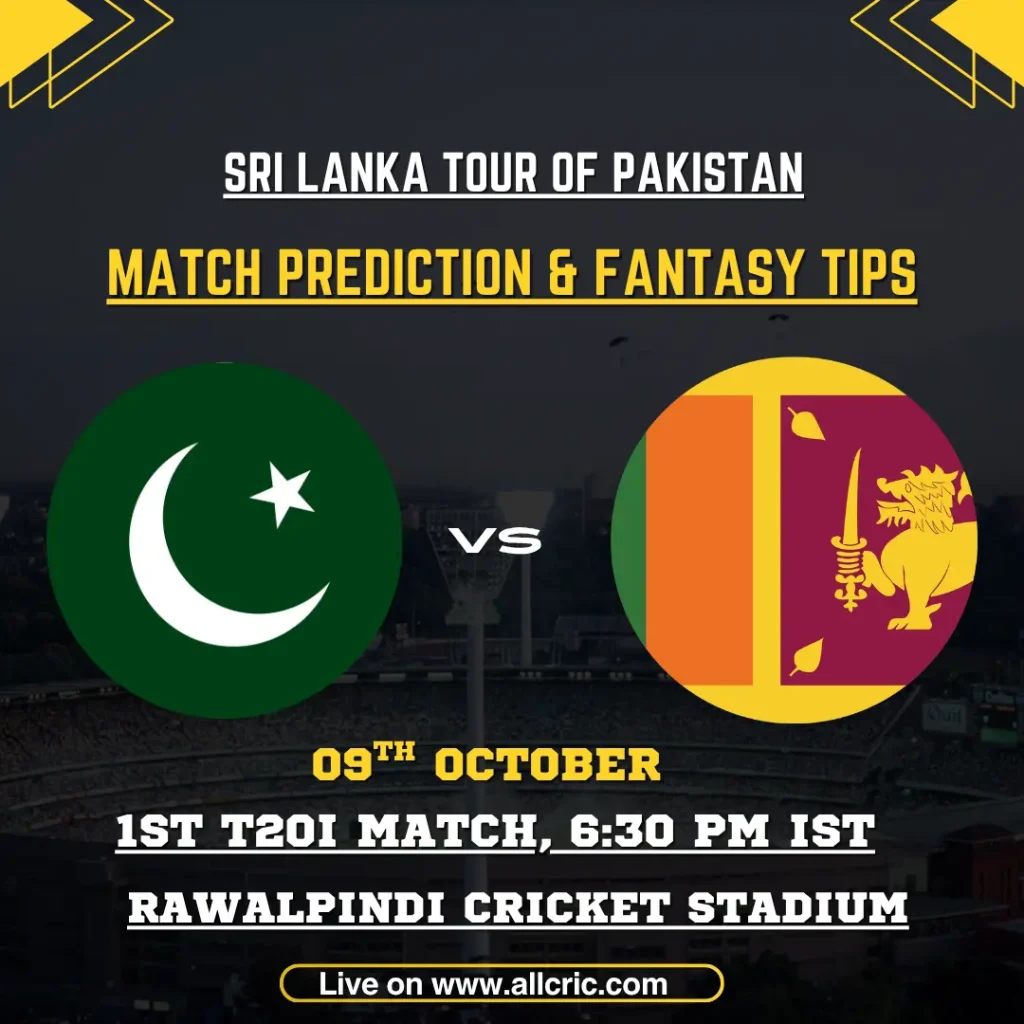 PAK vs SL today match prediction, fantasy team and pitch report for the 1st T20I at Rawalpindi Cricket Stadium on October 9, 2026.