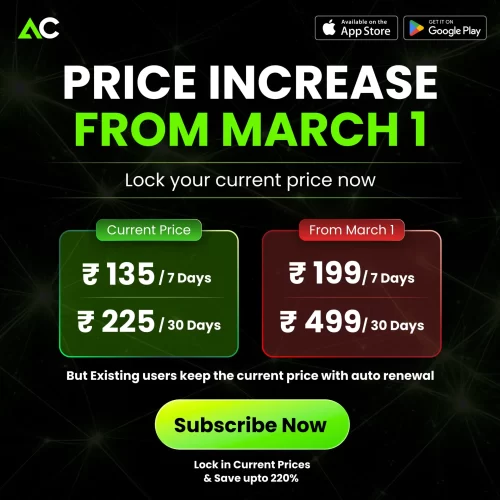 AllCric subscription price increase from March 1 showing current and new pricing plans