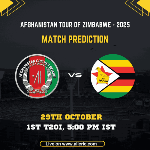 AFG vs ZIM Today Match Prediction — Afghanistan vs Zimbabwe 1st T20I 2025 at Harare Sports Club. Get full ZIM vs AFG match prediction, team prediction, pitch report, fantasy tips, and today’s AFG vs ZIM T20 prediction with top captain and vice-captain picks.
