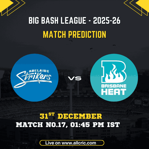 STR vs HEA match prediction graphic for Big Bash League 2025–26 Match 17, featuring Adelaide Strikers vs Brisbane Heat logos, match date 31st December, venue Adelaide Oval, and Dream11 prediction insights.