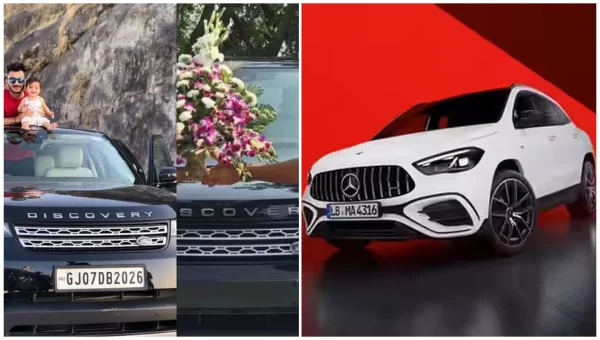 Luxury SUV collage showing a Land Rover Discovery and Mercedes-Benz vehicle associated with the cricketer’s reported car collection.