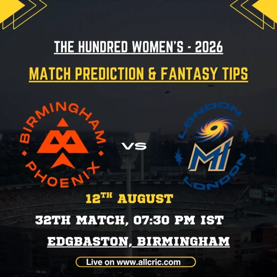 BPH-W vs ML-W Dream11 prediction today match graphic for Birmingham Phoenix Women vs MI London Women, The Hundred Women’s 2026 Match 32 at Edgbaston, Birmingham.