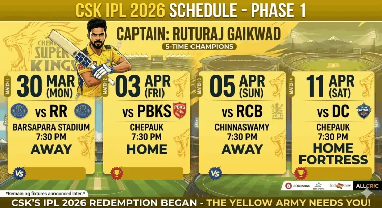 CSK 2026 Schedule Dates, Venues & Full Fixtures