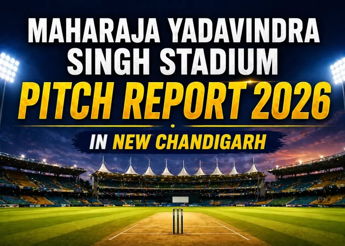 “Maharaja Yadavindra Singh Stadium pitch report 2026 New Chandigarh cricket stadium banner”