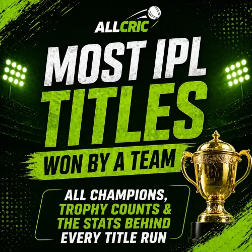 Most IPL titles won by a team AllCric green theme cricket stats banner