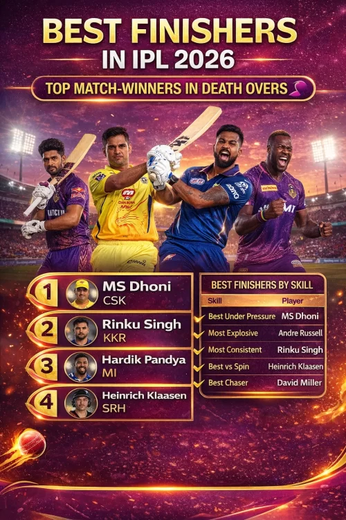 Best finishers in IPL 2026 featuring top death overs batsmen known for match-winning performances in T20 cricket