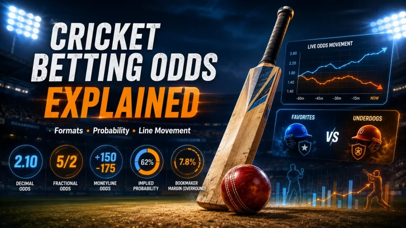 ricket betting odds explained with decimal, fractional and moneyline formats, implied probability, bookmaker margin, live odds movement, favorites and underdogs.