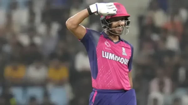 Dhruv Jurel in Rajasthan Royals kit during an IPL match, highlighting his rise as a key wicketkeeper-batter for the franchise.
