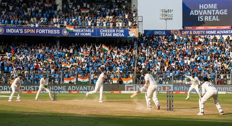 Home advantage in cricket India spin pitch dominance Test match crowd support stadium conditions India home vs away win advantage