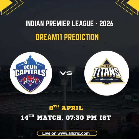 DC vs GT Dream11 prediction today match image for IPL 2026 featuring Delhi Capitals vs Gujarat Titans on April 8 at Arun Jaitley Stadium, highlighting fantasy team picks, probable XI, and Dream11 team prediction.