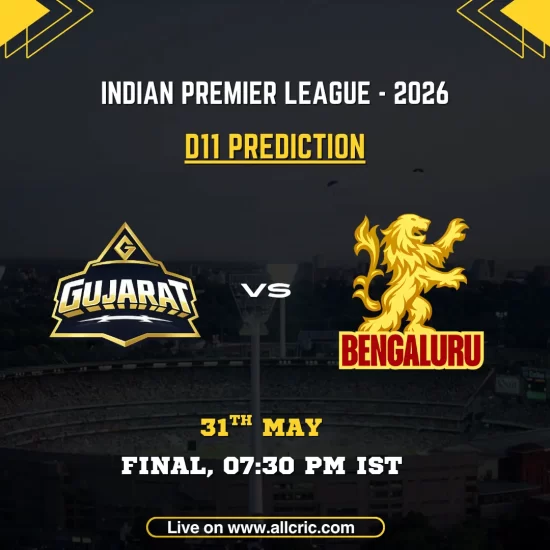 GT vs RCB Dream11 prediction today match IPL 2026 Final poster featuring Gujarat Titans vs Royal Challengers Bengaluru on May 31 at 7:30 PM IST.