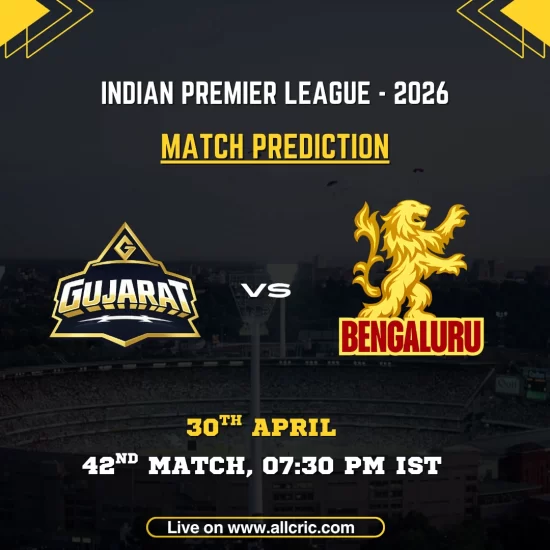 GT vs RCB today match prediction IPL 2026 – Gujarat Titans vs Royal Challengers Bengaluru 42nd match on April 30 at Narendra Modi Stadium, Ahmedabad, with team logos and match timing 7:30 PM IST