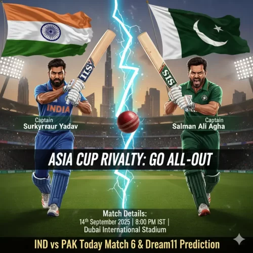IND vs PAK Today Match 6 & Dream11 Prediction – Asia Cup 2025 India vs Pakistan Asia Cup 2025 clash! Check today’s match prediction, preview, probable playing XI, Dream11 tips & fantasy team now.