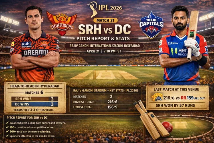 SRH vs DC pitch report IPL 2026 Match 31 Hyderabad stadium stats, H2H record and recent match insights