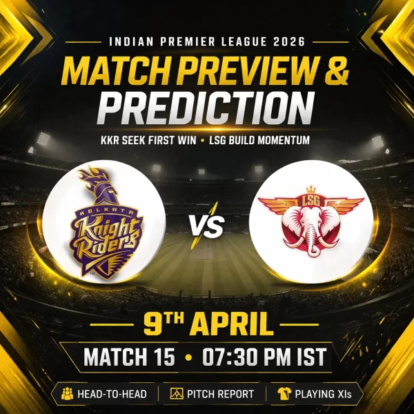 KKR vs LSG match preview and prediction IPL 2026 15th match on April 9 at Eden Gardens featuring Kolkata Knight Riders vs Lucknow Super Giants with match time 7:30 PM IST