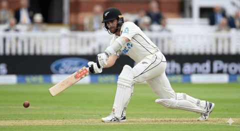 New Zealand’s Kane Williamson batting, featured among the top 25 players for the Highest Centuries in Test Cricket. With 33 centuries and a high average, he is a key modern great with some of the most hundreds in test cricket.