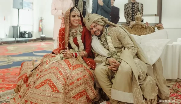 Indian cricketer pictured in traditional wedding attire during a ceremony, accompanying a feature on Kuldeep Yadav’s personal life and financial journey.