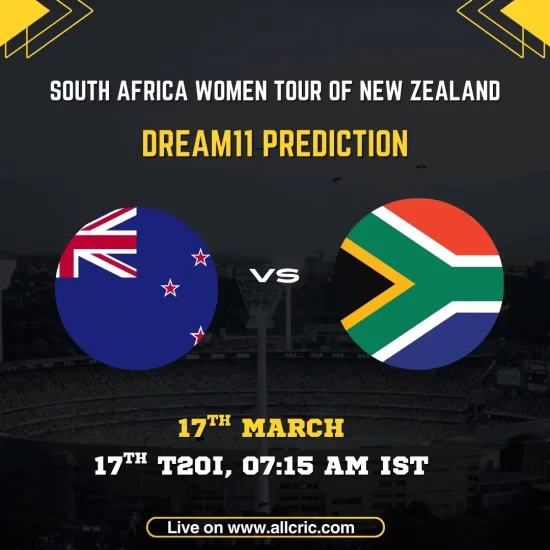 New Zealand Women vs South Africa Women 2nd T20I Dream11 prediction graphic featuring national flags, match details for March 17th 2026 at 7:15 AM IST at Seddon Park Hamilton, with Dream11 team suggestions and fantasy cricket tips for South Africa Women tour of New Zealand 2026 series where NZ-W leads 1-0 after dominant 80-run win