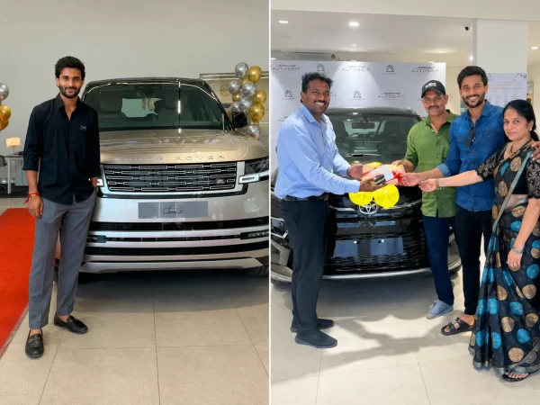 Nitish Kumar Reddy car collection collage showing him posing beside premium SUVs at automobile dealerships.