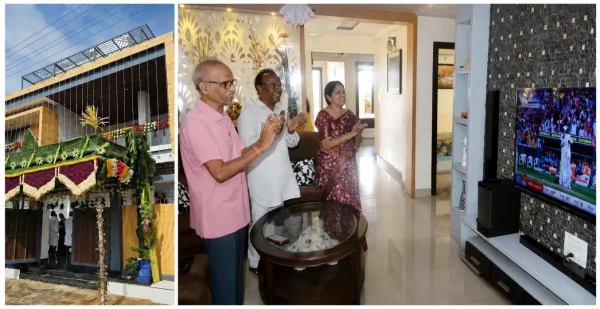 Nitish Kumar Reddy house in Visakhapatnam, showing the modern exterior and spacious family living room.