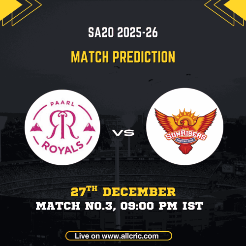 PR vs SEC today match prediction for SA20 2025-26 Match 3 featuring Paarl Royals vs Sunrisers Eastern Cape, Dream11 prediction, probable playing XI, match date 27 December, and fantasy cricket team tips
