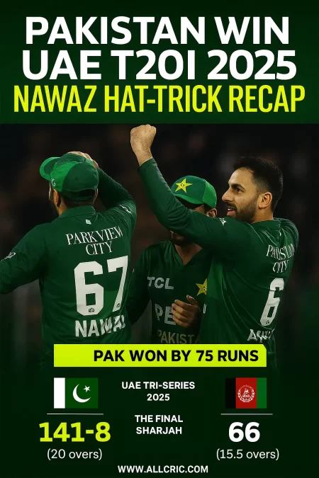 Pakistan Wins UAE Tri-Series 2025 Nawaz Hat-Trick Match Summary Nawaz’s magical hat-trick powered Pakistan to a big win vs Afghanistan in the UAE T20I Final 2025
