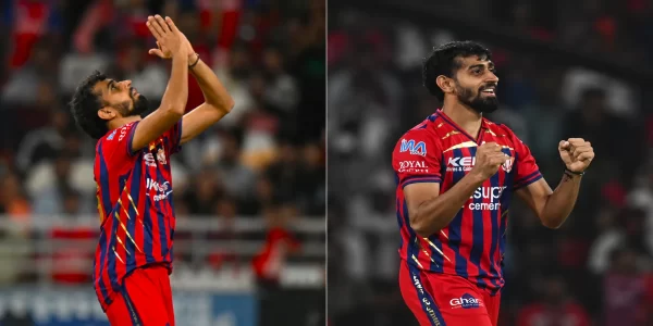 Prince Yadav celebrating in Lucknow Super Giants colors during his IPL career after joining LSG for ₹30 lakh.
