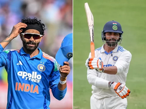 Ravindra Jadeja BCCI contract article image showing the cricketer in India’s blue limited-overs kit and white Test uniform.