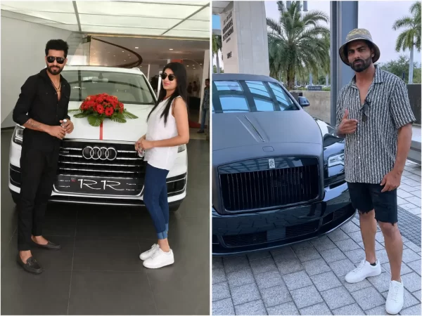 Article image highlighting Ravindra Jadeja’s car collection, featuring an Audi Q7 and a Rolls-Royce alongside luxury lifestyle imagery.