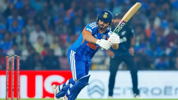 Rinku Singh batting for India during an international cricket match.