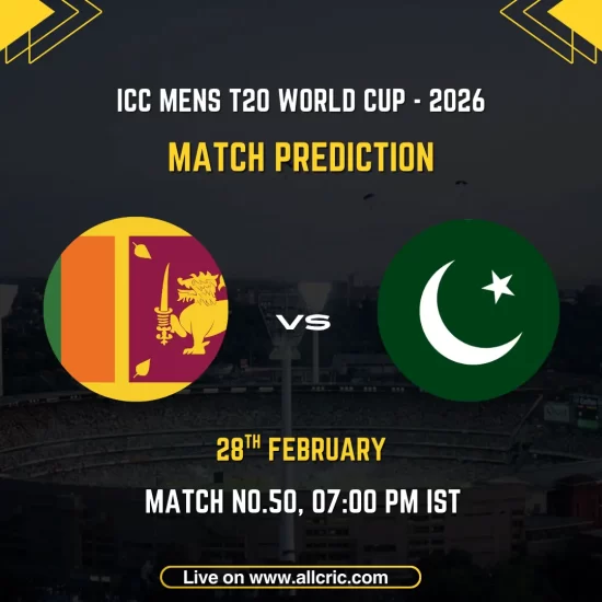 Sri Lanka vs Pakistan ICC Men's T20 World Cup 2026 Super 8 Group 2 Match 50 prediction graphic featuring national flags, match details for February 28th 2026 at 7:00 PM IST at Pallekele International Cricket Stadium, with comprehensive Dream11 team analysis and today's match prediction for crucial do-or-die Super 8 encounter