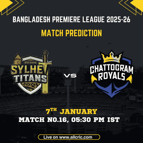 SLT vs CHR Match Prediction for BPL 2025–26 Match 16 featuring Sylhet Titans vs Chattogram Royals, including SLT vs CHR prediction, fantasy prediction, and SLT vs CHR Dream11 team today at Sylhet International Cricket Stadium.