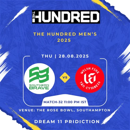 SOB vs WEF Match 32 Today’s Prediction & Fantasy Tips SOB vs WEF in The Hundred 2025! Get today’s match prediction, pitch report, playing XI & key players.