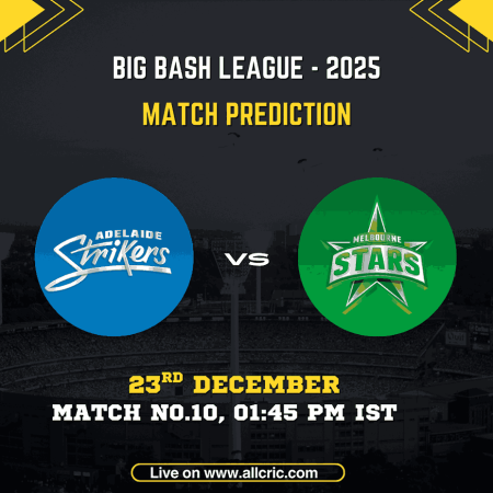 STR vs STA today match prediction for BBL 2025 Match 10 showing Adelaide Strikers vs Melbourne Stars with match date 23 December, Dream11 team prediction, pitch report, and Big Bash League match preview.