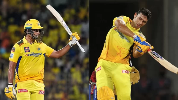 Shivam Dube batting for Chennai Super Kings in the IPL, where the power-hitter is retained for ₹12 crore in 2026.