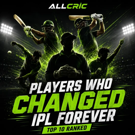 Top 10 players who changed the IPL forever ranked, featuring iconic IPL legends known for transforming the tournament through leadership, batting innovation, power-hitting, death bowling, and match-winning performances. The image highlights the greatest IPL game-changers, including captains, batters, bowlers, and all-rounders who shaped the evolution of the Indian Premier League into the world's biggest T20 competition.