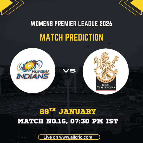 RCB W vs MI W Dream11 prediction today match for WPL 2026 Match 16, featuring Mumbai Indians Women vs Royal Challengers Bengaluru Women at Kotambi Stadium with match date, time, and team logos
